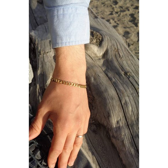 NEW Gold Cuban Link Chain Bracelet, Gold Plated 925 Sterling Silver Italy - Picture 6 of 7